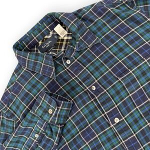 Paul Smith Jeans Shirt Mens M Blue Green Plaid Tailored Fit Button Down